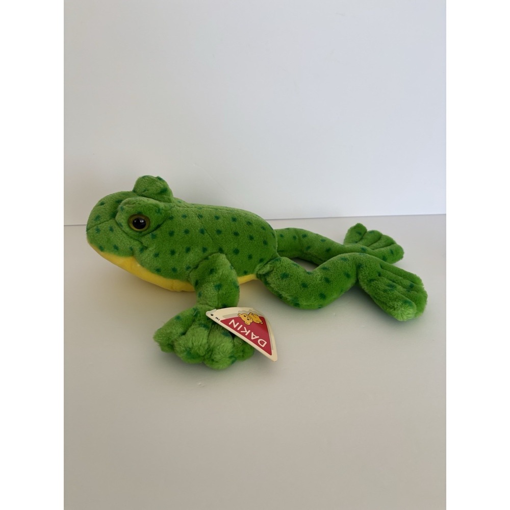 Vintage Dakin Frog Plush Rattle Toy 1988 Green Yellow Croaking Sound Korea